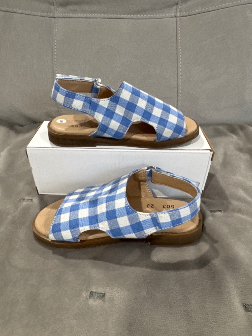 Emerald Label blue Gingham Toddler Open Sandals Size 23/ US 7-7.5